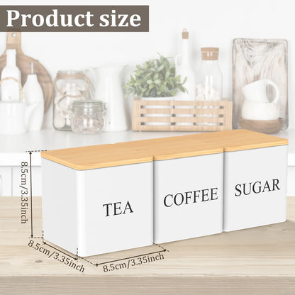 3Pcs Coffee Bean Storage Jar Coffee Sugar and Tea Storage Container with Bamboo Lid Simple Metal Kitchen Storage Supplies - ZOOMNSTORE