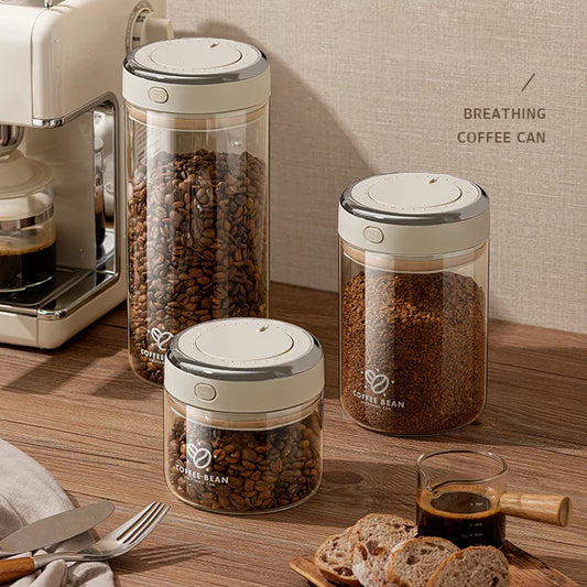 500/1100/1700 Coffee Beans Vacuum Sealed Tank Glass Food Storage Jars with CO2 Valve Household Moisture-proof Airtight Container - ZOOMNSTORE