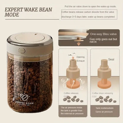 500/1100/1700 Coffee Beans Vacuum Sealed Tank Glass Food Storage Jars with CO2 Valve Household Moisture-proof Airtight Container - ZOOMNSTORE