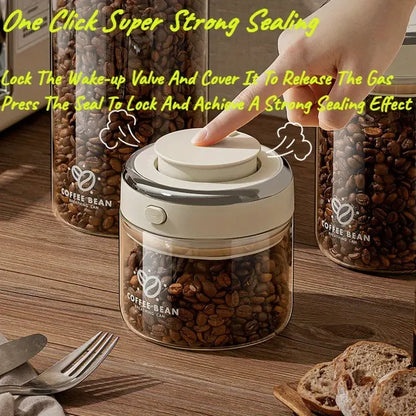 500/1100/1700 Coffee Beans Vacuum Sealed Tank Glass Food Storage Jars with CO2 Valve Household Moisture-proof Airtight Container - ZOOMNSTORE