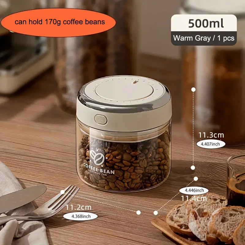 500/1100/1700 Coffee Beans Vacuum Sealed Tank Glass Food Storage Jars with CO2 Valve Household Moisture-proof Airtight Container - ZOOMNSTORE