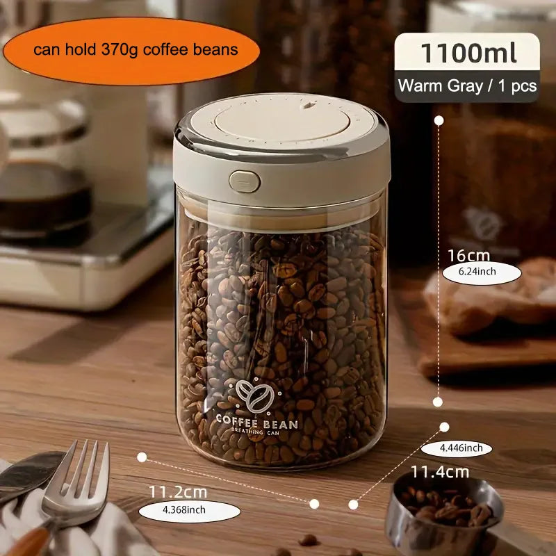 500/1100/1700 Coffee Beans Vacuum Sealed Tank Glass Food Storage Jars with CO2 Valve Household Moisture-proof Airtight Container - ZOOMNSTORE