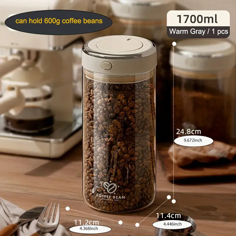 500/1100/1700 Coffee Beans Vacuum Sealed Tank Glass Food Storage Jars with CO2 Valve Household Moisture-proof Airtight Container - ZOOMNSTORE