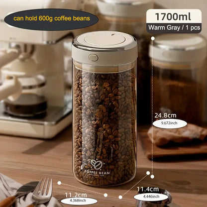 500/1100/1700 Coffee Beans Vacuum Sealed Tank Glass Food Storage Jars with CO2 Valve Household Moisture-proof Airtight Container - ZOOMNSTORE