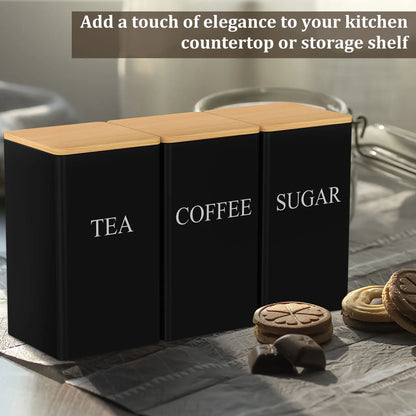 3Pcs Coffee Bean Storage Jar Coffee Sugar and Tea Storage Container with Bamboo Lid Simple Metal Kitchen Storage Supplies - ZOOMNSTORE