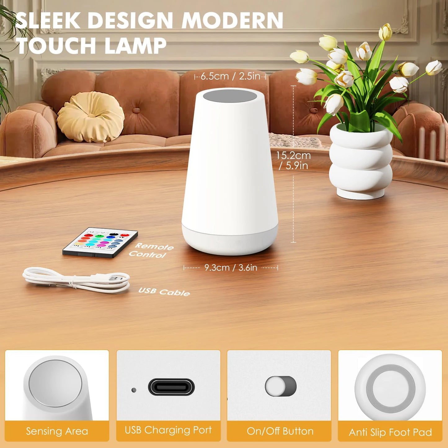 RGB Color Changing Touch Lamp - Dimmable Portable USB Rechargeable Night Light - ZOOMNSTORE