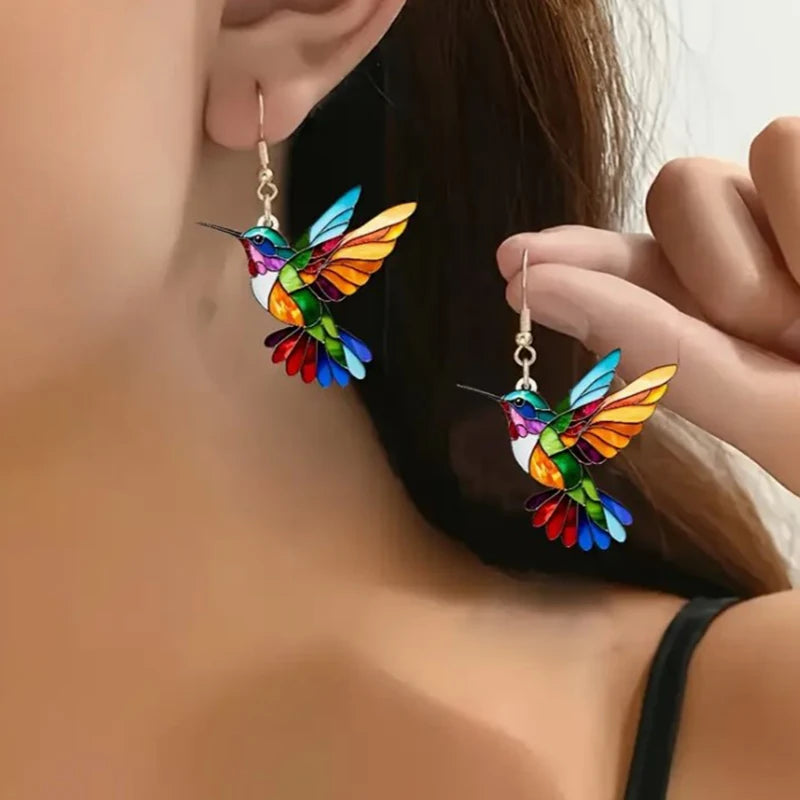 Colorful Bird Earrings – Retro Acrylic Hoop Earrings | 2024 Spring Festival Jewelry - ZOOMNSTORE