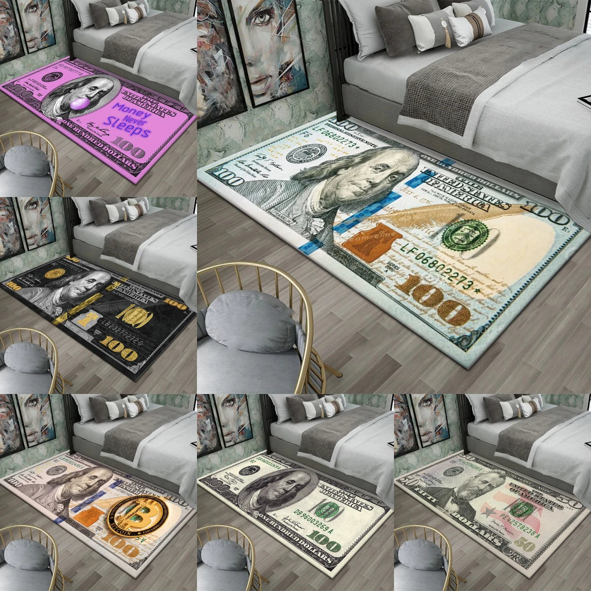 Colorful Carpet Mat - Large Dollar Print Non Slip Rug for Bedroom & Living Room - ZOOMNSTORE