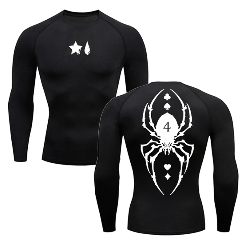 Compression Shirt Men - Spider Print Long Sleeve Gym Tee with Muscle Support - ZOOMNSTORE