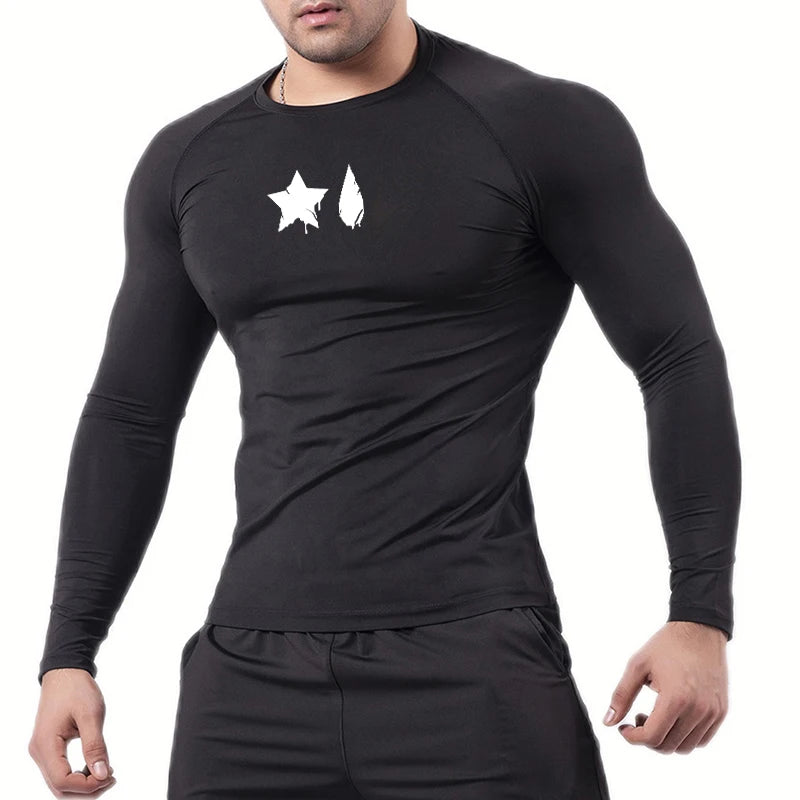 Compression Shirt Men - Spider Print Long Sleeve Gym Tee with Muscle Support - ZOOMNSTORE