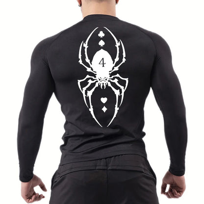 Compression Shirt Men - Spider Print Long Sleeve Gym Tee with Muscle Support - ZOOMNSTORE