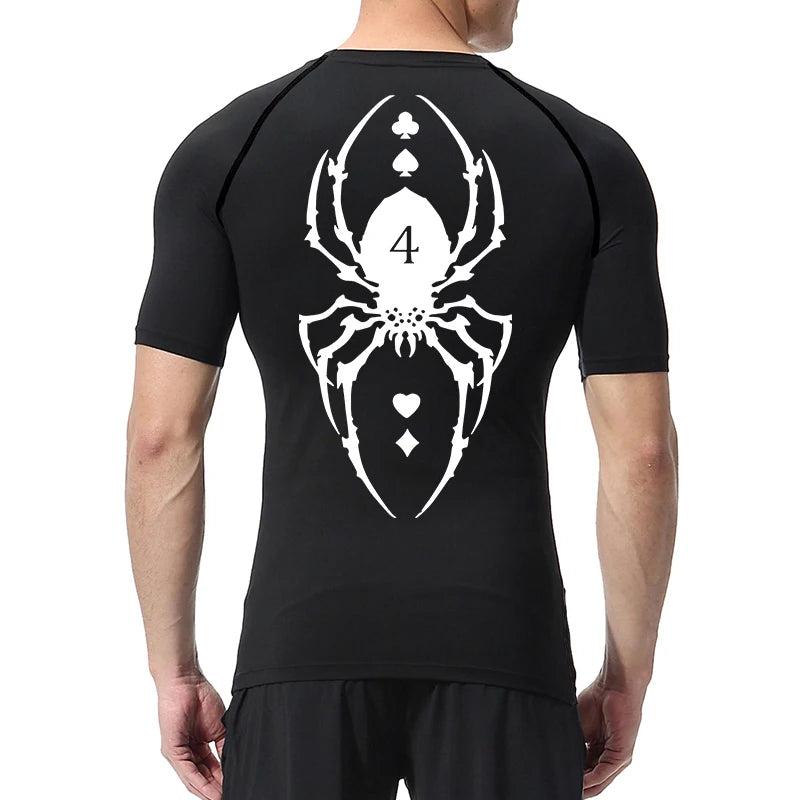 Compression Shirt Men - Spider Print Long Sleeve Gym Tee with Muscle Support - ZOOMNSTORE