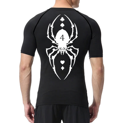 Compression Shirt Men - Spider Print Long Sleeve Gym Tee with Muscle Support - ZOOMNSTORE