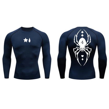 Compression Shirt Men - Spider Print Long Sleeve Gym Tee with Muscle Support - ZOOMNSTORE