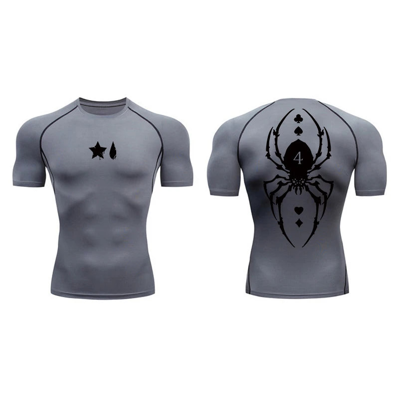 Compression Shirt Men - Spider Print Long Sleeve Gym Tee with Muscle Support - ZOOMNSTORE