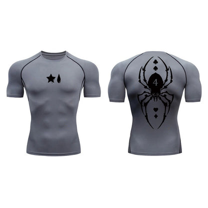 Compression Shirt Men - Spider Print Long Sleeve Gym Tee with Muscle Support - ZOOMNSTORE