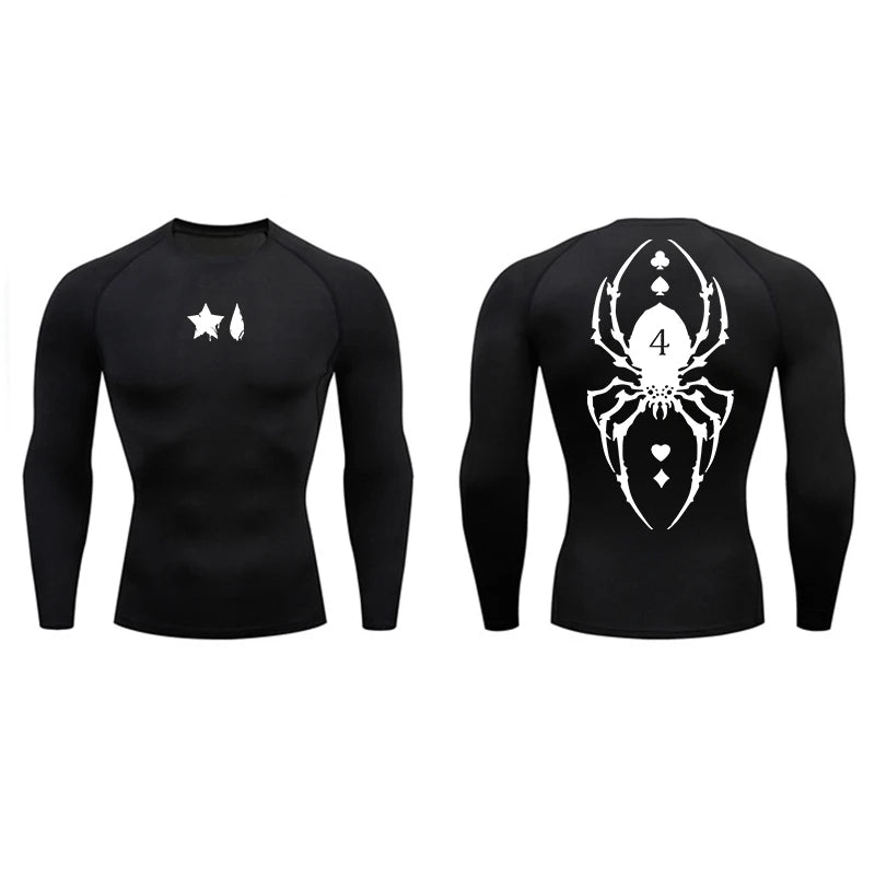 Compression Shirt Men - Spider Print Long Sleeve Gym Tee with Muscle Support - ZOOMNSTORE