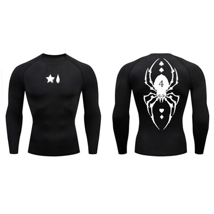 Compression Shirt Men - Spider Print Long Sleeve Gym Tee with Muscle Support - ZOOMNSTORE