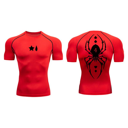 Compression Shirt Men - Spider Print Long Sleeve Gym Tee with Muscle Support - ZOOMNSTORE
