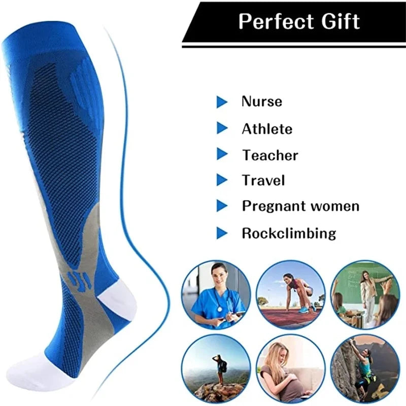 Compression Socks For Running & Sport - 20-30 mmHg Knee High Black Anti Fatigue - ZOOMNSTORE