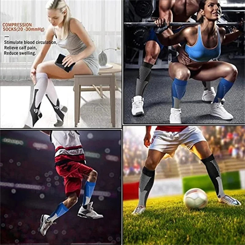 Compression Socks For Running & Sport - 20-30 mmHg Knee High Black Anti Fatigue - ZOOMNSTORE
