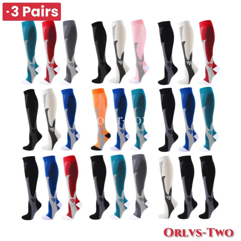 Compression Sports Socks - 3 Pairs Anti Slip Knee High Socks for Football & Basketball - ZOOMNSTORE