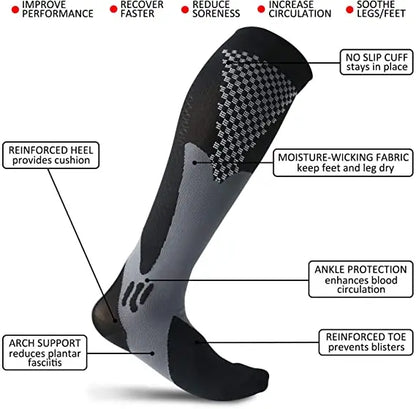 Compression Sports Socks - 3 Pairs Anti Slip Knee High Socks for Football & Basketball - ZOOMNSTORE