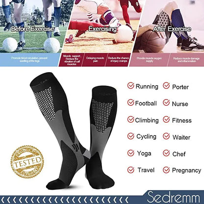 Compression Sports Socks - 3 Pairs Anti Slip Knee High Socks for Football & Basketball - ZOOMNSTORE