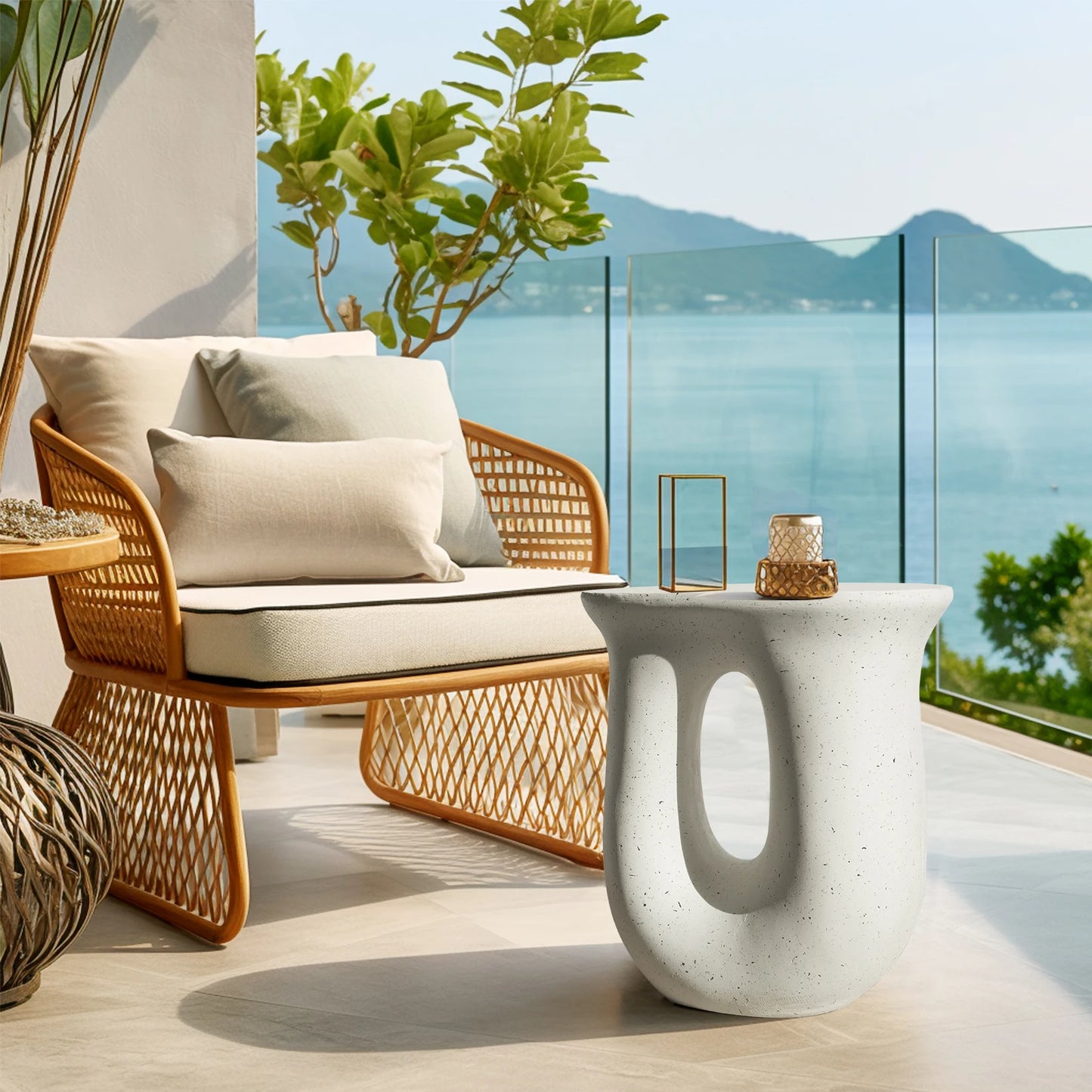 177 Pedestal Table Stand - Handcast Polyresin Cabin Decor EndSidePlant Table - ZOOMNSTORE