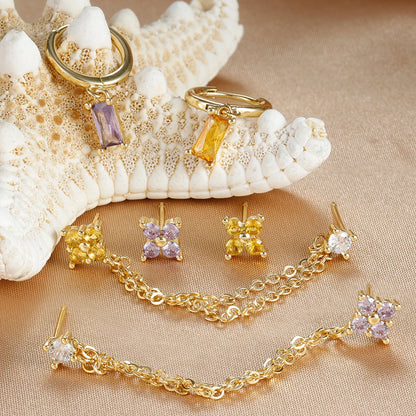 Constellation Birthstone Earrings – 3PCS Stainless Steel Hoop Set With Cubic Zirconia - ZOOMNSTORE