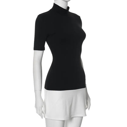Contrast Color Mini Dress - Women's Slim High Neck Patchwork Party Dress - ZOOMNSTORE