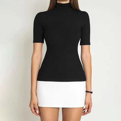 Contrast Color Mini Dress - Women's Slim High Neck Patchwork Party Dress - ZOOMNSTORE