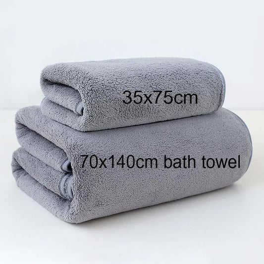 Coral Fleece Thickened Towel and Bath Towel Set, Solid Color, Soft and Absorbent, Suitable for Home Gym Face Washing Towels - ZOOMNSTORE