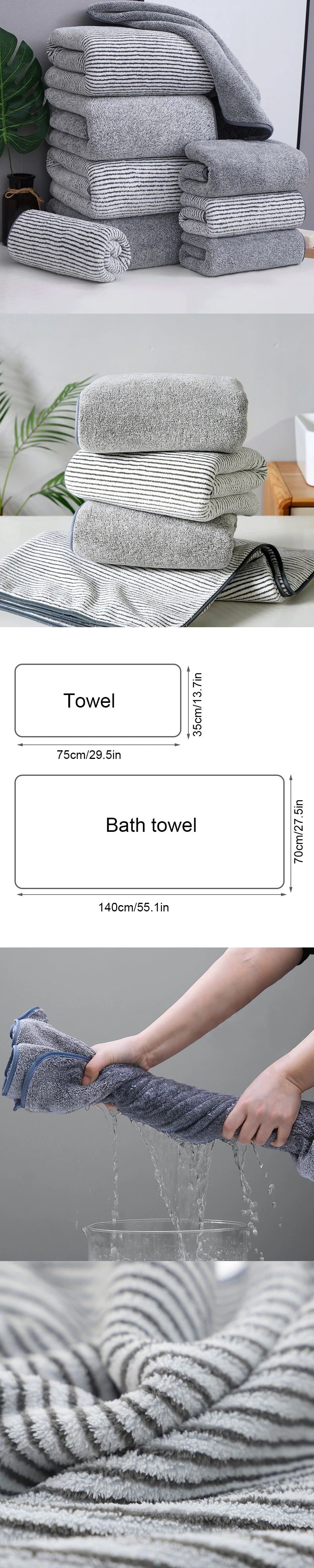 Bamboo Charcoal Bath Towel - Thick Super Absorbent  Quick Drying - ZOOMNSTORE