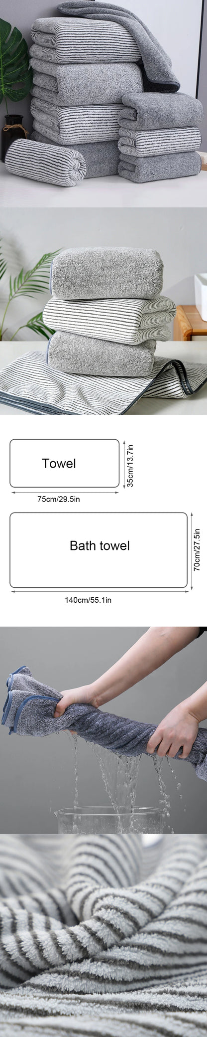 Bamboo Charcoal Bath Towel - Thick Super Absorbent  Quick Drying - ZOOMNSTORE