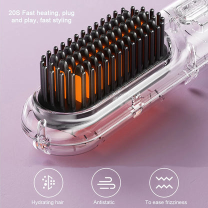 Cordless Beard Straightener - Fast Heated Hair Straightener Brush with Temperature Control Comb - ZOOMNSTORE