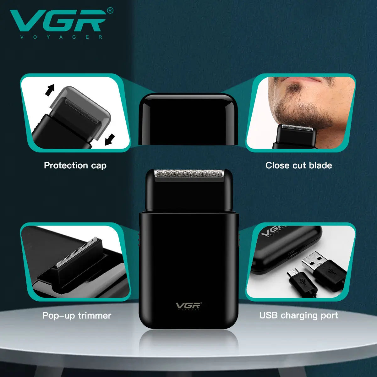Cordless Beard Trimmer - VGR V-390 Rechargeable Electric Shaver for Men - ZOOMNSTORE