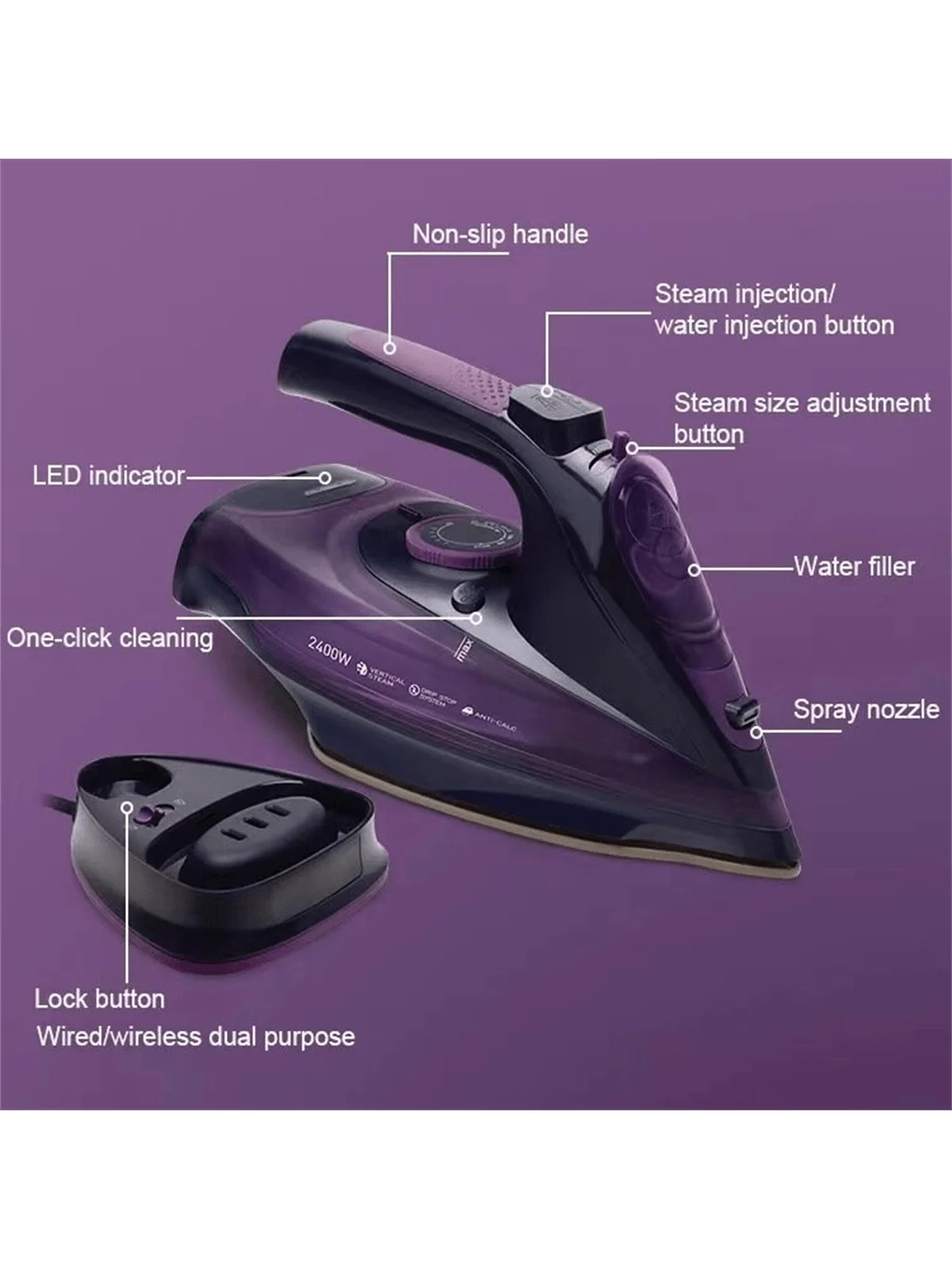 Cordless Steam Iron SONAKY 2 In 1 | Ceramic Soleplate & Adjustable Variable Steam - ZOOMNSTORE