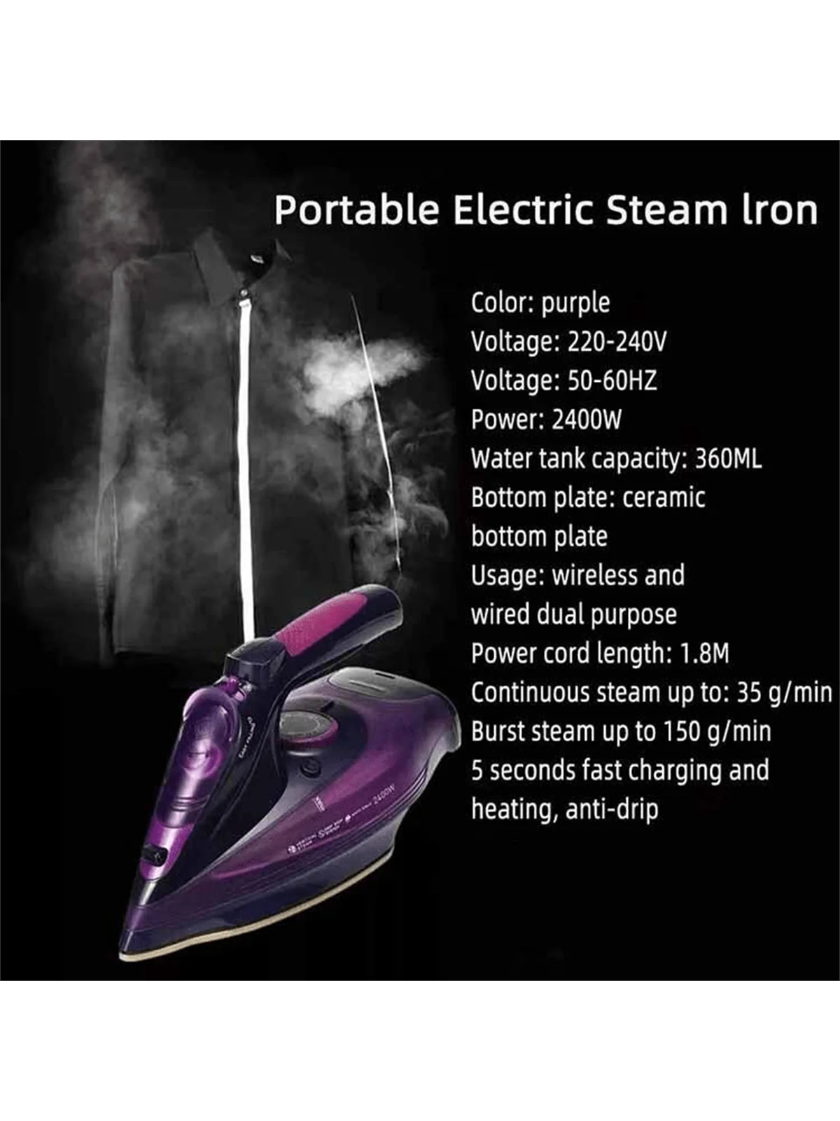 Cordless Steam Iron SONAKY 2 In 1 | Ceramic Soleplate & Adjustable Variable Steam - ZOOMNSTORE