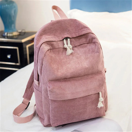 Corduroy Anti-Theft Backpack - Womens Schoolbag  Unisex Knapsack - ZOOMNSTORE