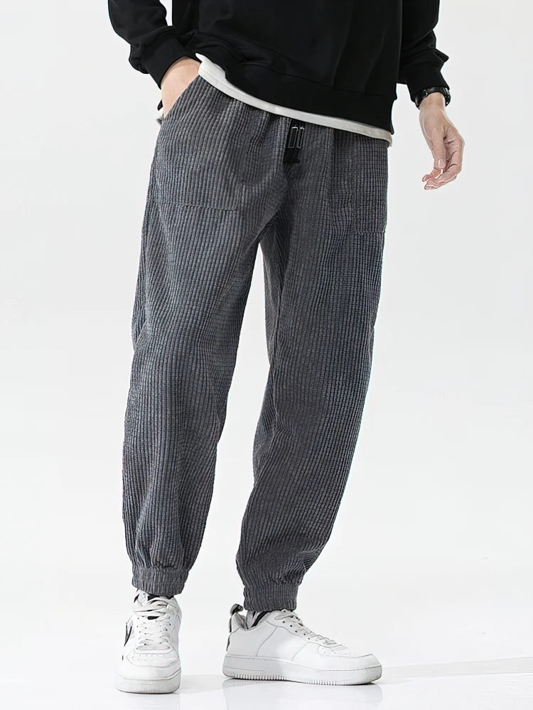 Corduroy Jogger Pants - Men's Thermal Sweatpants With Elastic Waist & Patchwork Design - ZOOMNSTORE