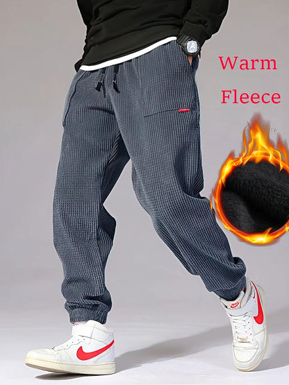 Corduroy Jogger Pants - Men's Thermal Sweatpants With Elastic Waist & Patchwork Design - ZOOMNSTORE