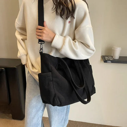 Corduroy Shoulder Bag - Large Capacity Crossbody Zipper Closure Purse - ZOOMNSTORE