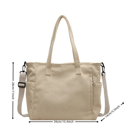 Corduroy Shoulder Bag - Large Capacity Crossbody Zipper Closure Purse - ZOOMNSTORE