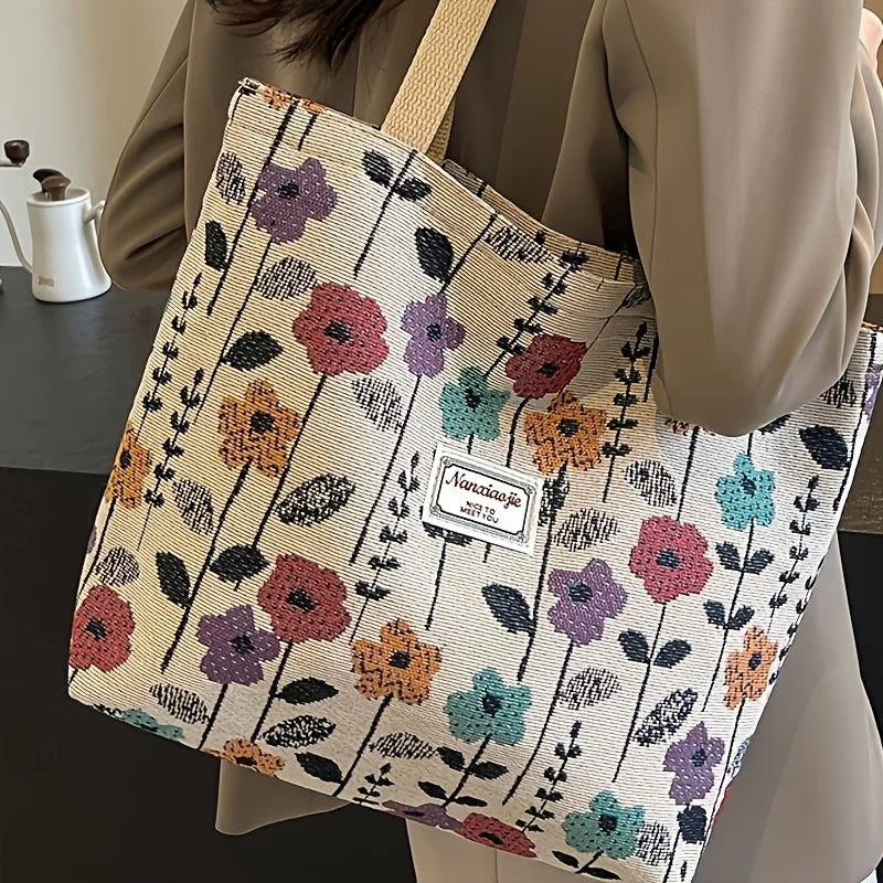 Corduroy Tote Bag – Bohemian Shoulder Bag With Zipper Closure For Daily Commuting - ZOOMNSTORE