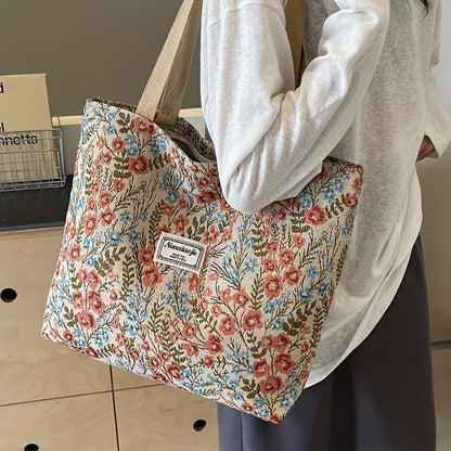 Corduroy Tote Bag – Bohemian Shoulder Bag With Zipper Closure For Daily Commuting - ZOOMNSTORE