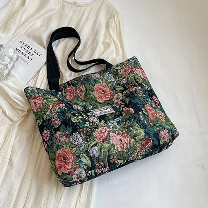 Corduroy Tote Bag – Bohemian Shoulder Bag With Zipper Closure For Daily Commuting - ZOOMNSTORE
