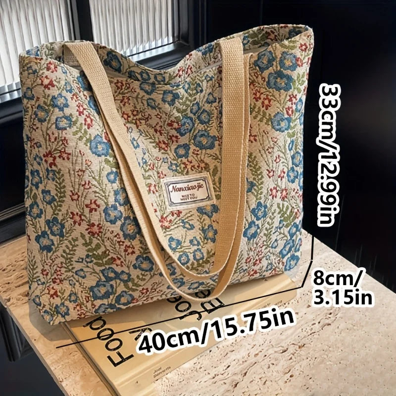 Corduroy Tote Bag – Bohemian Shoulder Bag With Zipper Closure For Daily Commuting - ZOOMNSTORE
