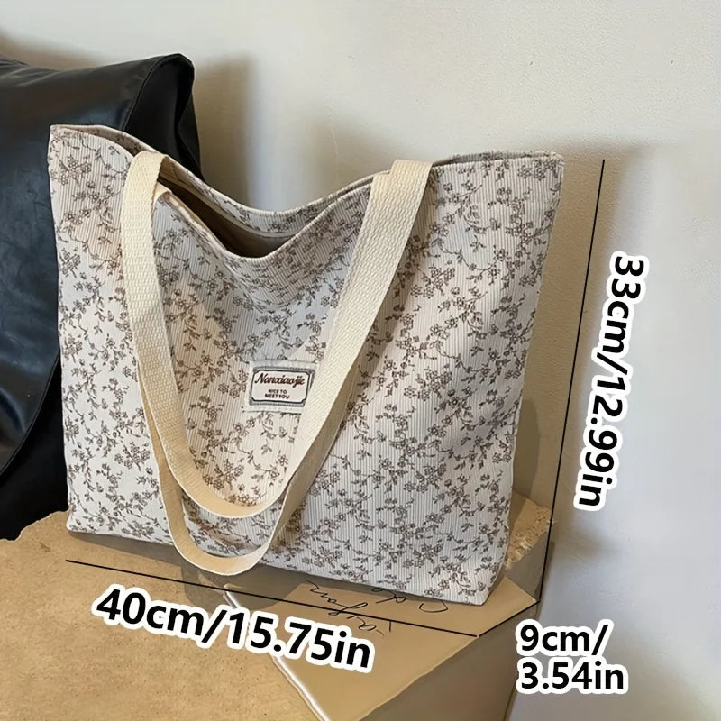 Corduroy Tote Bag – Bohemian Shoulder Bag With Zipper Closure For Daily Commuting - ZOOMNSTORE