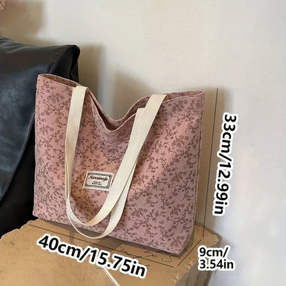 Corduroy Tote Bag – Bohemian Shoulder Bag With Zipper Closure For Daily Commuting - ZOOMNSTORE